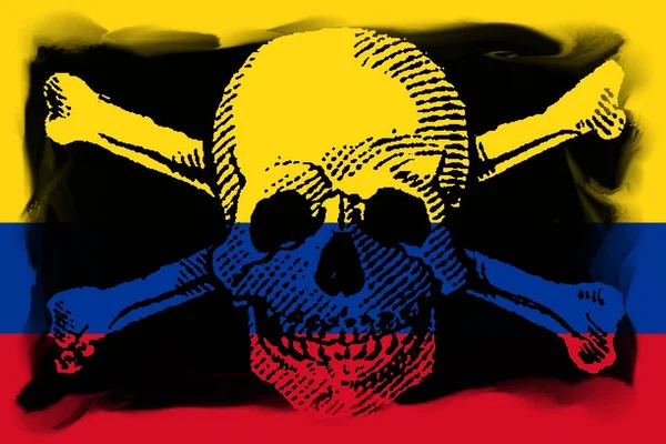 コロンビアと海賊スタイルSkullとCrossbonesの旗 — ストック写真