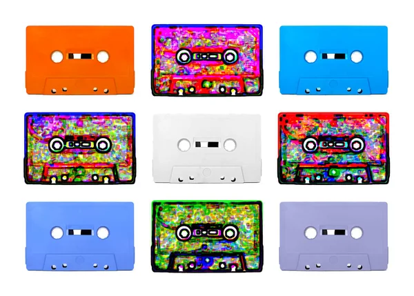 Vecchie Cassette Audio Sfondo Bianco — Foto Stock