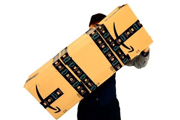 2021年2月24日 美国洛杉矶 Amazon航运纸板箱 亚马逊是一家美国电子商务跨国技术公司 — 图库照片