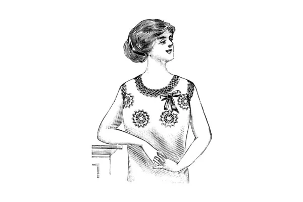 Junge Frau Einem Kleid Auf Weißem Hintergrund Modeillustration Bleistiftzeichnung — Stockfoto