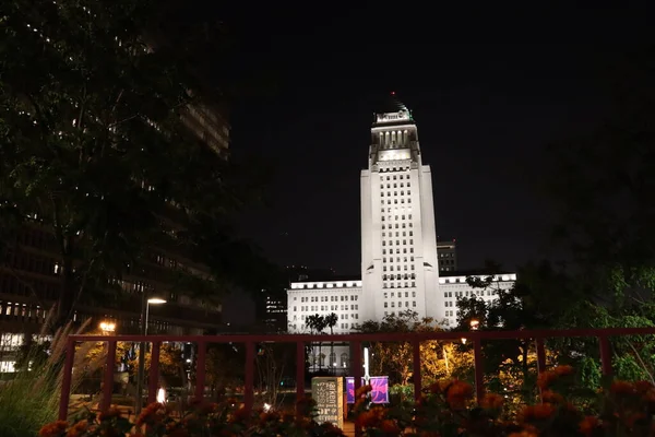 加利福尼亚州洛杉矶 2019年5月14日 从位于洛杉矶文娱中心的大公园到市政厅的夜景 — 图库照片
