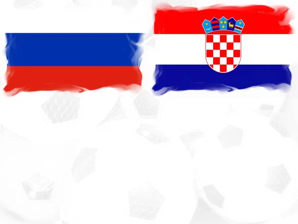 Russland Und Kroatien Fahnen Auf Fußballbällen Hintergrund — Stockfoto