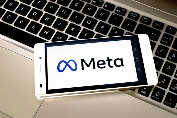 stock image Los Angeles, USA, November 1, 2021: Logo of Meta on the display. Meta is a social technologies company's name