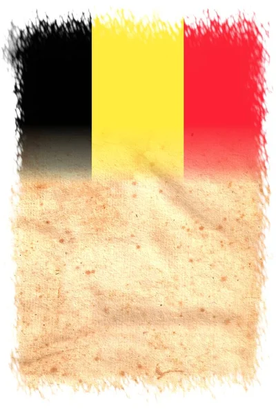 原始复古羊皮纸上的比利时国旗 具有特别柔软的边缘和适合文字或设计的空间 — 图库照片