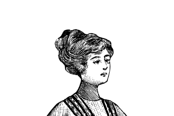 Beyaz Arka Planda Genç Bir Kadının Portresi Kalem Illüstrasyonu — Stok fotoğraf