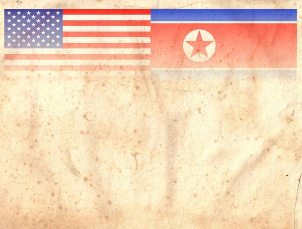 Flagi Stanów Zjednoczonych Ameryki Korei Północnej Koncepcja Stosunków Politycznych Między — Zdjęcie stockowe
