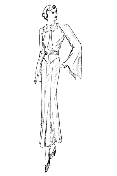 Ręcznie Rysowane Szkic Kobiety Ubrania Vintage Ilustracja Mody — Zdjęcie stockowe