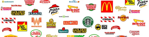 Una Colección Logotipos Conocidas Empresas Líderes Mundiales Restaurantes Comida Rápida — Foto de Stock