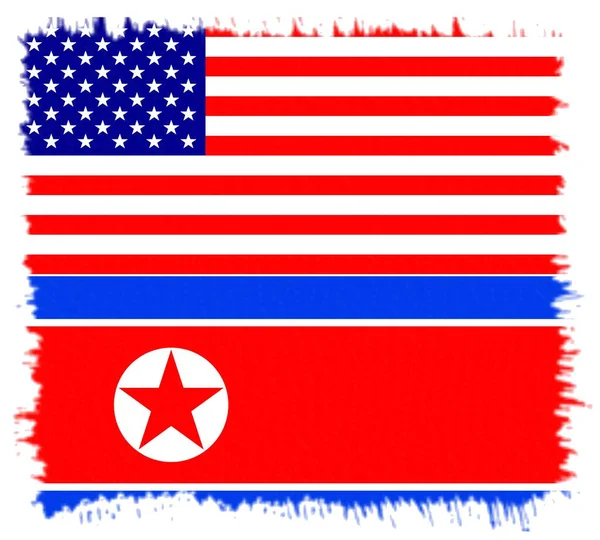 Прапори Сполучених Штатів Америки Північної Кореї Концепція Політичних Відносин Між — стокове фото