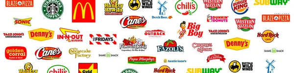 Gyorséttermek Jól Ismert Világhírű Vállalatainak Logotípusa — Stock Fotó
