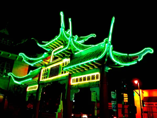 Los Angeles Kalifornien September 2018 Chinatown Bei Nacht Central Plaza — Stockfoto