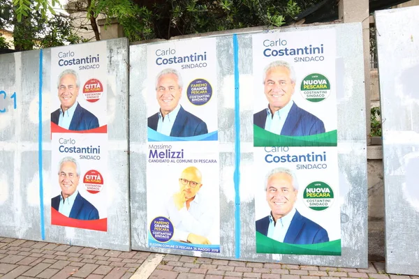 stock image Pescara, Italy - May 7, 2019: Election Wall Posters for EUROPEAN PARLIAMENT and ADMINISTRATIVE ELECTIONS on May 26, 2019