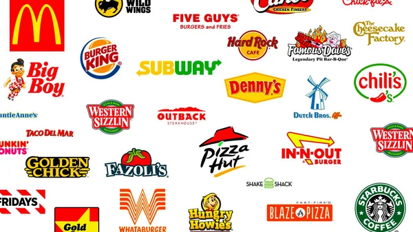 Logotype Collection Well Known World Top Companies Fast Food Restaurants — Stock Photo, Image