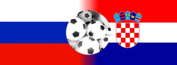 Rússia Croácia Bandeiras Fundo Bolas Futebol — Fotografia de Stock
