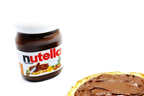Frasco Nutella Avelã Espalhada Com Cacau Produzido Pela Ferrero — Fotografia de Stock