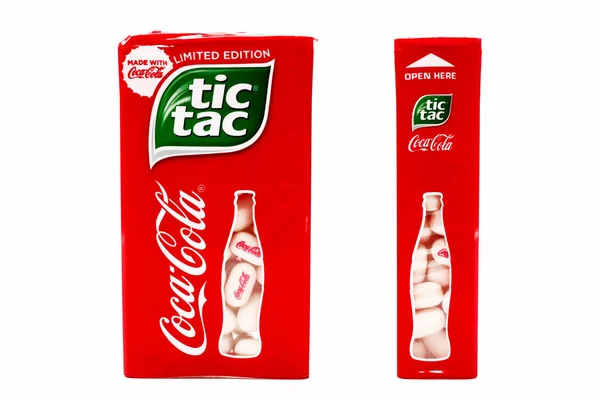 stock image Pescara, Italy  December 26, 2019: limited edition of TIC TAC made with COCA-COLA. Tic Tac is a brand of Ferrero, Coca-Cola and the contour bottle design are trademarks of The Coca-Cola Company.