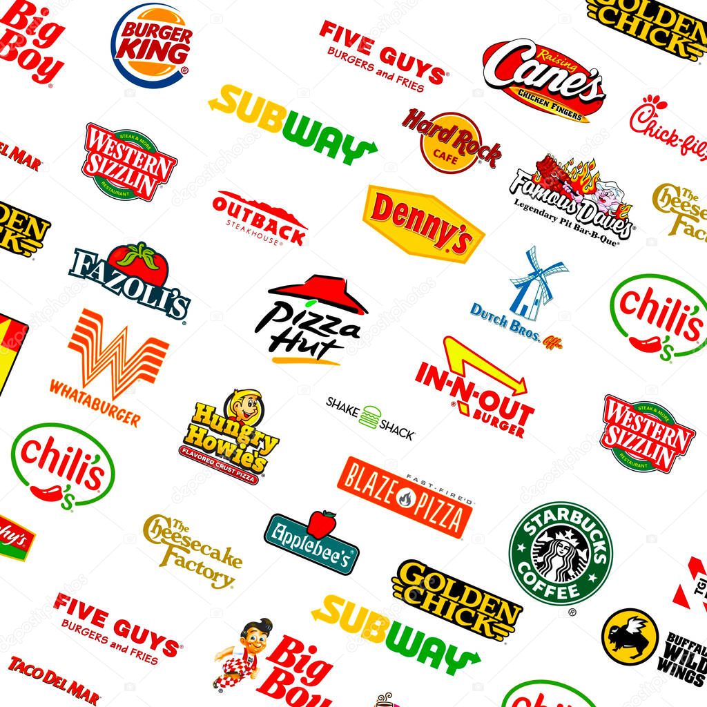 A logotype collection of well-known world top companies of fast food restaurants