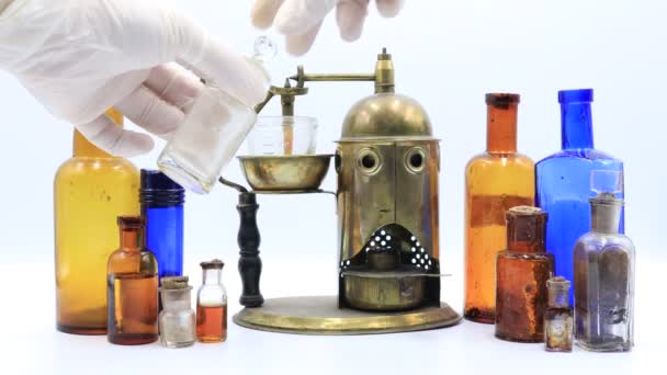 Composizione Con Bottiglie Medicina Vintage Del 1800 Epoca Vittoriana — Video Stock