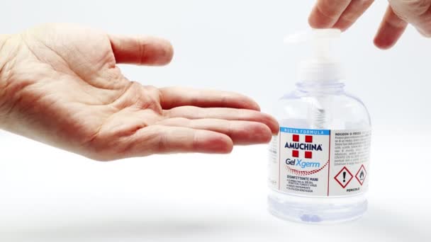 Pescara Italy February 2020 Amuchina Gel Xgerm Hand Sanitizer Liquid — Stock Video