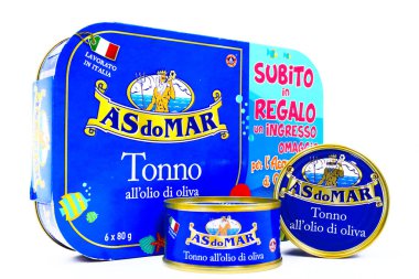 Pescara, İtalya - 31 Mayıs 2020: ASDOMAR Tuna Zeytin yağında Generale Conserve SpA, İtalya