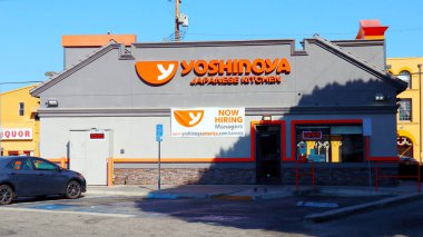 Los Angeles, Kaliforniya - 3 Ekim 2019: YOSHINOYA Japon Mutfağı Fast Food Lokantası Los Angeles