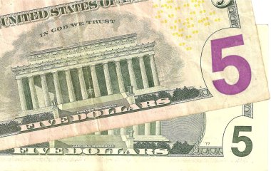 Seçici Odak Farklı Beş Dolarlık Banknotlar Serisi - Kullanılan 5 Dolar Nakit Para Tarzı