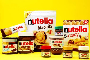 Alba, İtalya 28 Ocak 2021 - NUTELLA, Kakaolu Fındık Spread. Nutella, Ferrero tarafından İtalya 'da üretilen bir üründür.