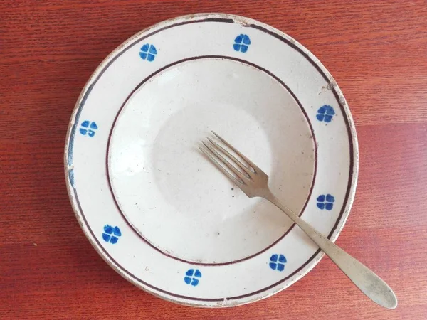 Original Antique Tableware Dish Plate Nickel Silver Fork — Stock Photo, Image