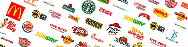 Uma Coleção Logotipos Empresas Mundialmente Conhecidas Restaurantes Fast Food — Fotografia de Stock