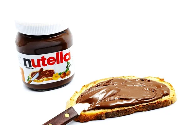 Nutella Jar Hazelnut Spread Cocoa Diproduksi Oleh Ferrero — Stok Foto