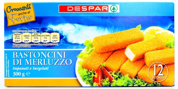 ペスカーラ イタリア 2020年5月31日 Desparスーパーマーケットチェーンが販売するクリスピーパンくずリストのタラ魚の指 — ストック写真