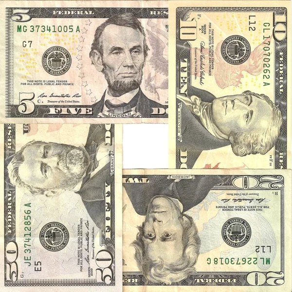 Foco Seletivo Série Diferente Cinco Dólares Notas Usado Usd Dólares — Fotografia de Stock