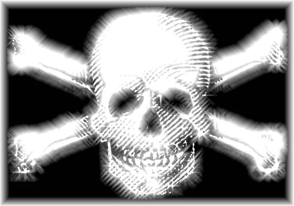 黒い背景の黒い頭蓋骨と十字架の骨 — ストック写真