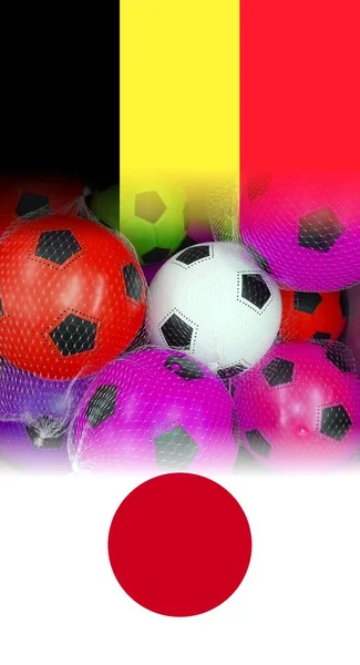 Bélgica Japão Bandeiras Com Bolas Coloridas Futebol — Fotografia de Stock