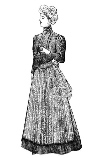 Eski Moda Giysiler Içinde Kadın Resmi Moda Çizimi — Stok fotoğraf