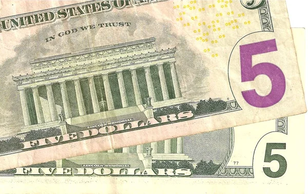 Foco Seletivo Série Diferente Cinco Dólares Notas Usado Usd Dólares — Fotografia de Stock