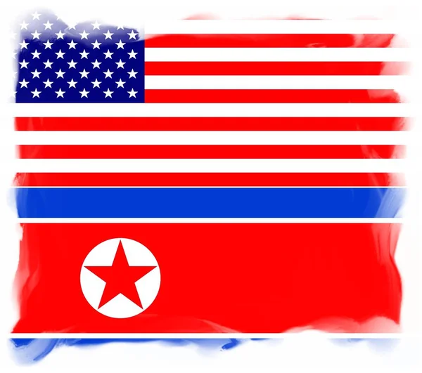 United States America North Korea Flags Концепція Політичних Відносин Між — стокове фото