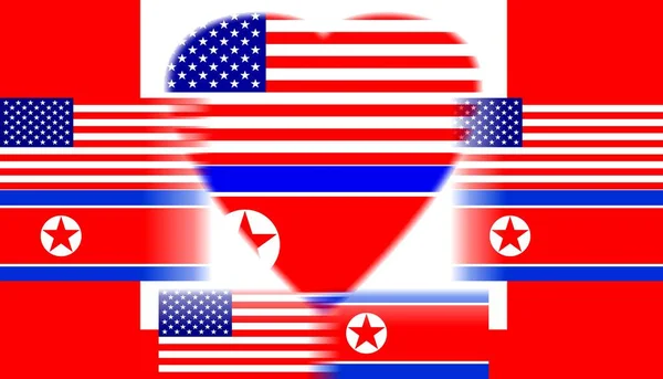Förenta Staterna Och Nordkoreas Flaggstater Begreppet Politiska Förbindelser Mellan Båda — Stockfoto