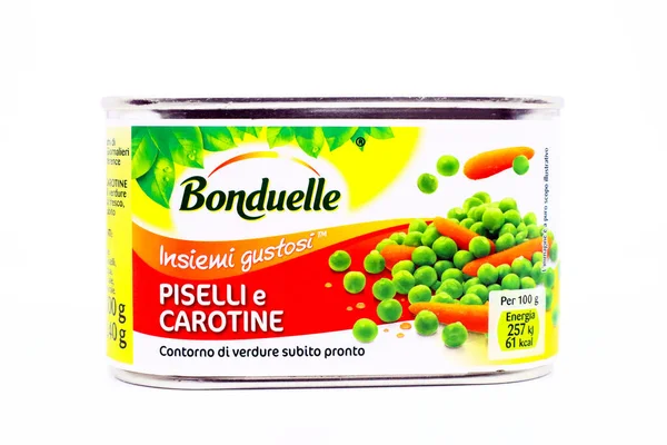 ペスカーラ イタリア 2020年3月10日 Bonduelleが生産するエンドウ豆とニンジン — ストック写真