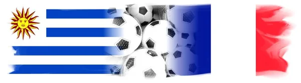 Флаги Уругвая Франции Футбольными Мячами — стоковое фото