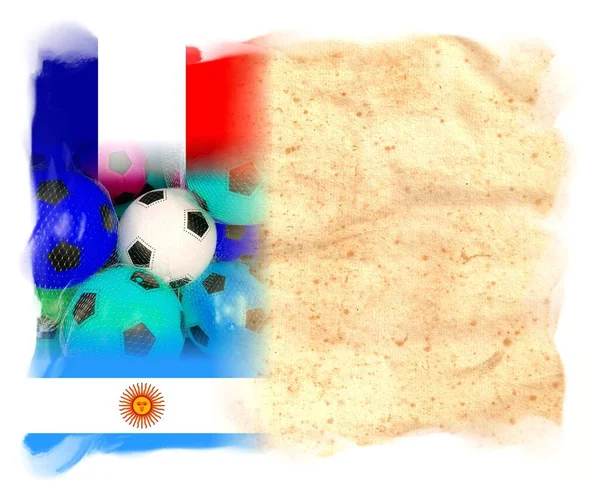 Σημαίες Της Γαλλίας Και Της Αργεντινής Πολύχρωμες Μπάλες Ποδοσφαίρου — Φωτογραφία Αρχείου