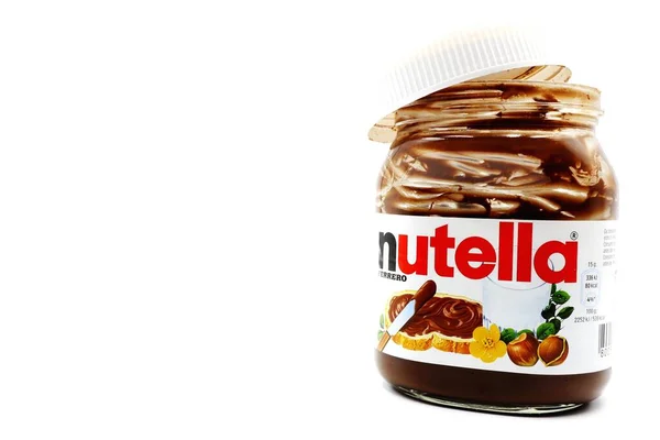 Pescara Italia Luglio 2019 Nutella Barattolo Vuoto Diffusione Nocciole Con — Foto Stock