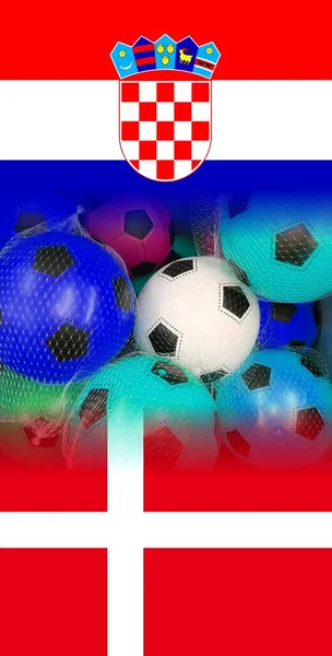 带有五彩斑斓足球的Croatia和Denmark旗帜 — 图库照片