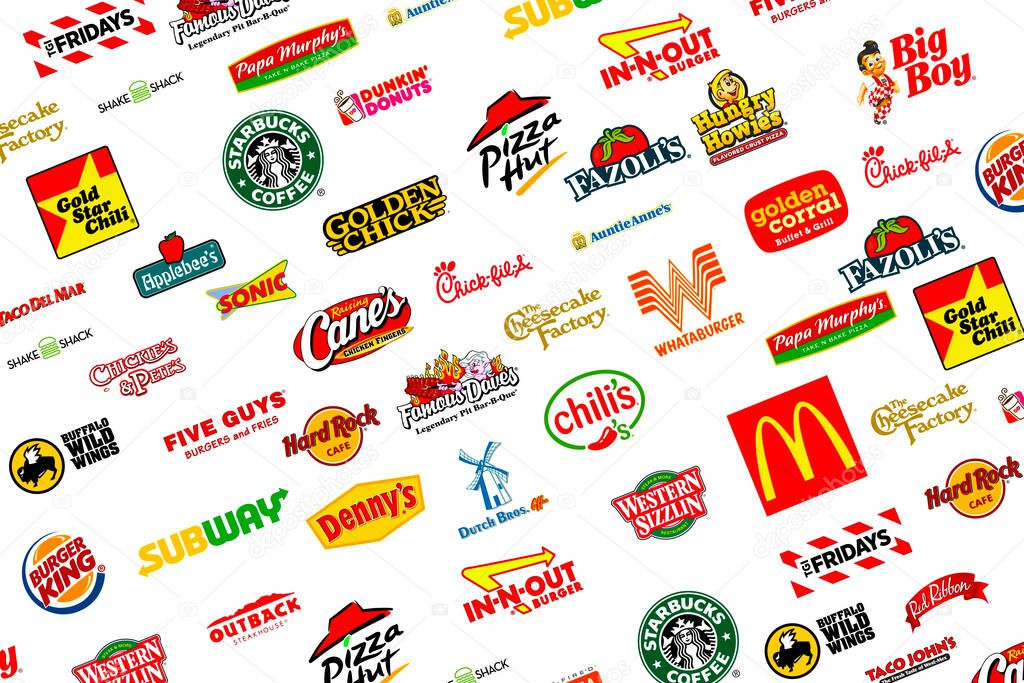 A logotype collection of well-known world top companies of fast food restaurants