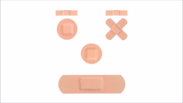 Verschiedene Streifen Band Aid Plaster Medizintechnik Weißer Hintergrund — Stockvideo