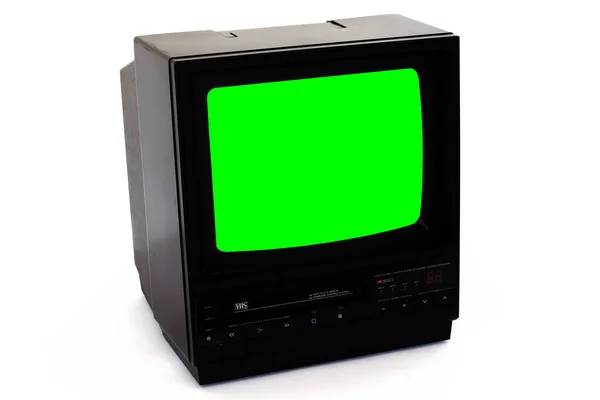 Retro Alter Röhrenfernseher 1985 Mit Videorekorder Einem Gerät — Stockfoto