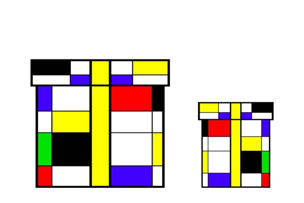 Caixas Presente Coloridas Com Retângulos Estilo Mondriano — Fotografia de Stock