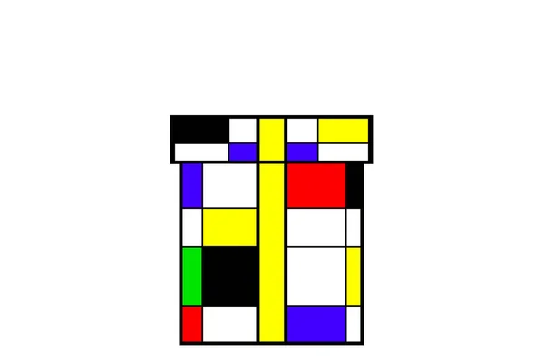 Caixa Presente Colorido Com Retângulos Estilo Mondriano — Fotografia de Stock