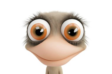 Funny strange fantasy monster smiling with big eyes - Digital 3D Illustration isolated on white background