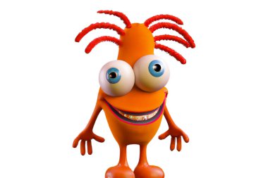 Funny strange fantasy monster smiling with big eyes - Digital 3D Illustration isolated on white background
